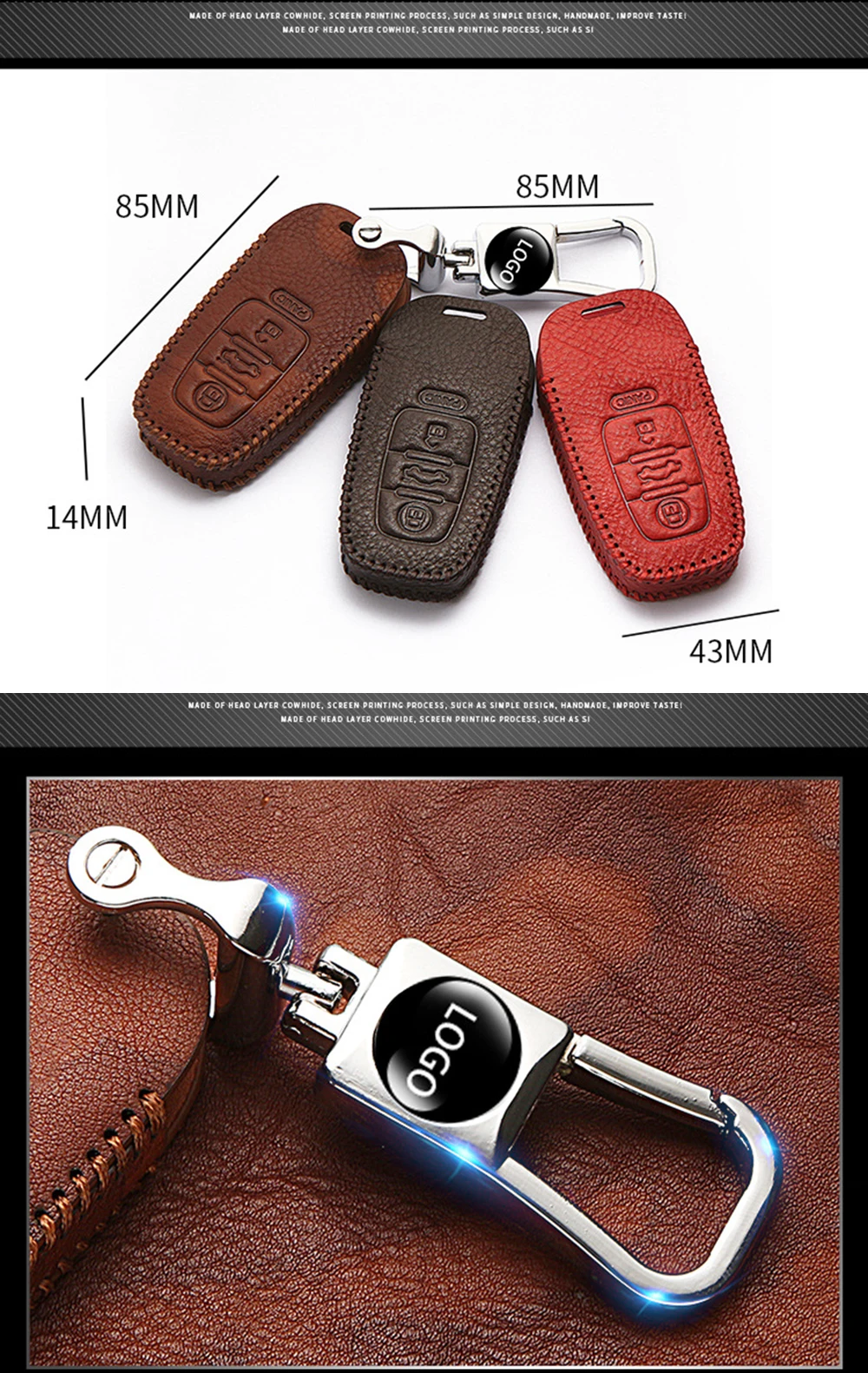 Верхний слой кожаный автомобильный чехол для ключей для Audi A4L A6L Q5 A8 A5/A7 S5/S7 Интеллектуальный 3 кнопки удаленный Бесключевой