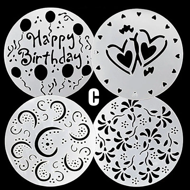 C Holaroom 4 шт./лот формы для торта, печенья, помадки, спрей, экологичные PP DIY трафареты для украшения, 8 дюймов, шоколадный десерт, инструменты для выпечки - Цвет: C