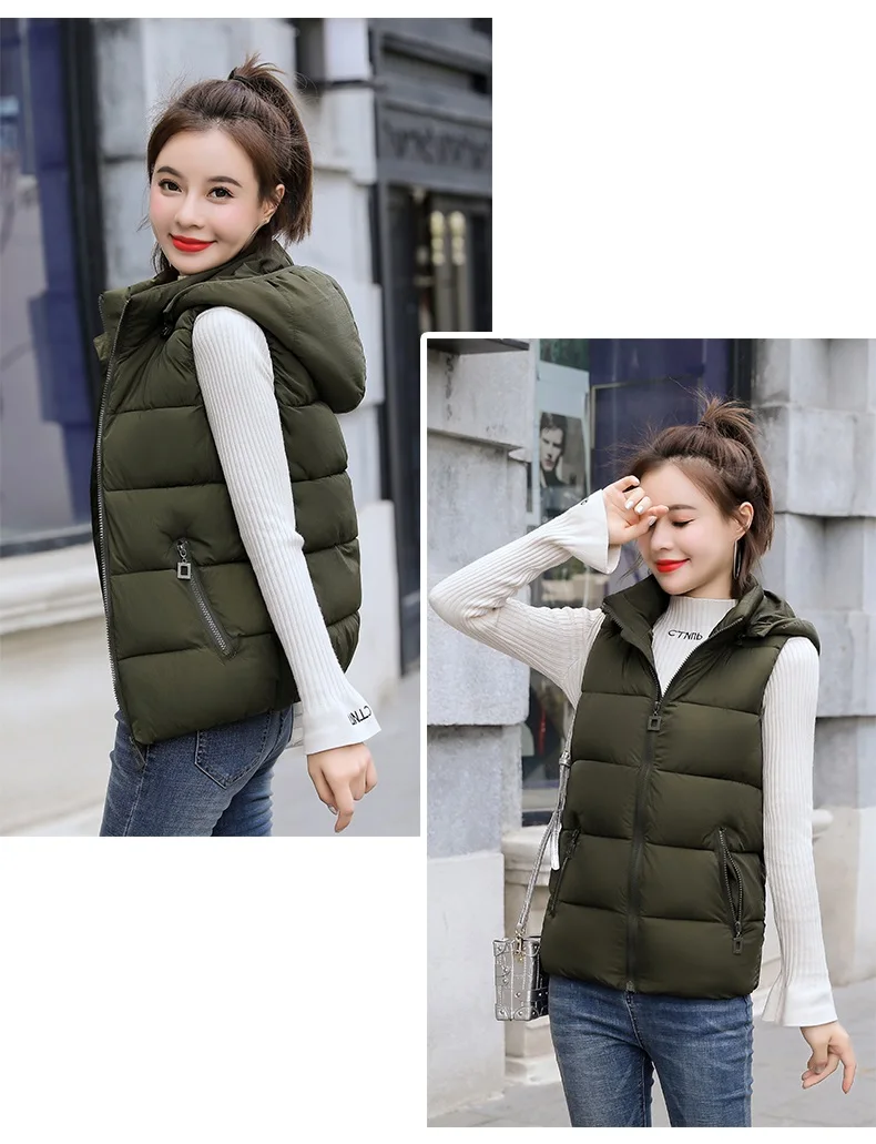 YAGENZ Plus size Down Cotton Coat Waistcoat Female Outwear Winter Vest Women Warm Vest Short Coat Hooded Coats Women Clothes 542