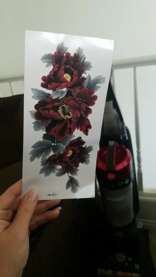 Waterproof Temporary Tattoo Sticker Dark red peony flower Women's body art tatto stickers Flash tatoo Fake tattoos for girl 7