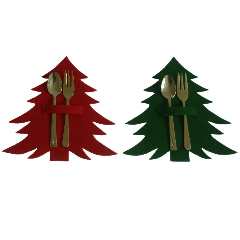 

4PCS/Set Portable Cutlery Storage Bag Christmas Tree Cutlery Pouch Home Tableware Holder Dinning Table Decoration