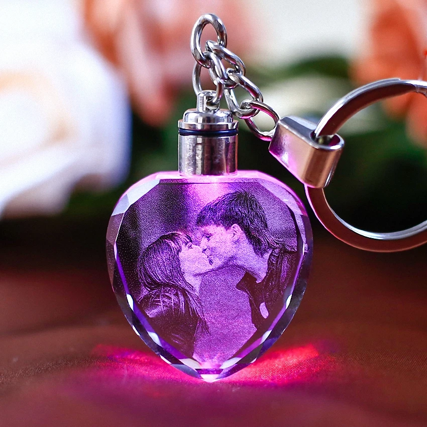 

Customized K9 Crystal Key Chain Personalized Photo Pendant Picture Key Ring Trinket Laser Engraved LED Light Keychain