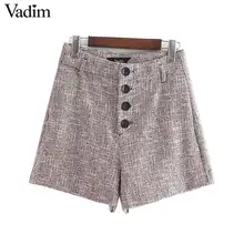 Vadim элегантные клетчатые твидовые шорты с высокой талией, пуговицами и карманами, Женские Ретро базовые повседневные шорты, pantalones SA194