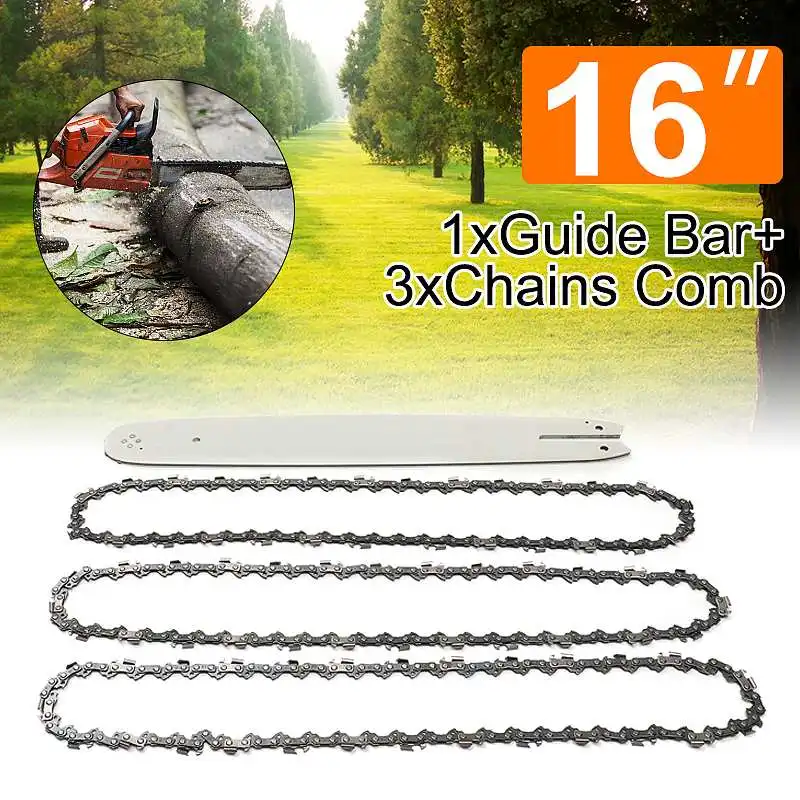 

NEW 4Pcs/Set 16 Inch 3/8LP 050" Chain Saw Guide Bar With 3pcs Chains For STIHL 009 012 021 E180 MS180 MS190 MS250 HT70