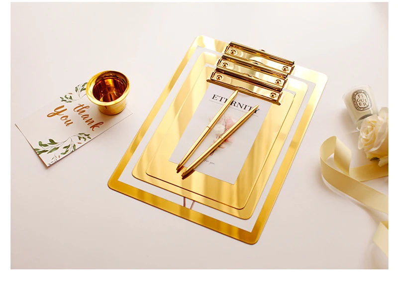 Creative Gold Stainless Steel Menu Folder Document File Folder A4/B5/A5 Board Clip Student Stationery Writing Hard Board