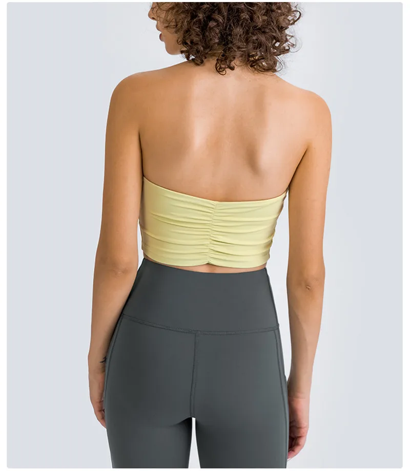 New Design Women Fitness Bra Tight Yoga Vest Sports Tank Top Hanging Neck Tube Top Style Beautyl Back Folds With Removable Chest