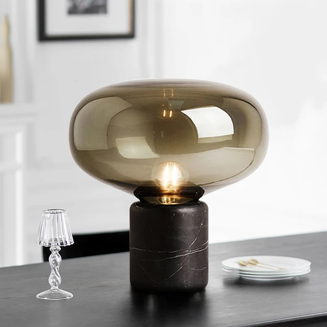 Lampe de Table en verre de marbre noire post-moderne, décoration de chambre  à coucher, lampe de chevet de luxe pour salon, bureau - AliExpress