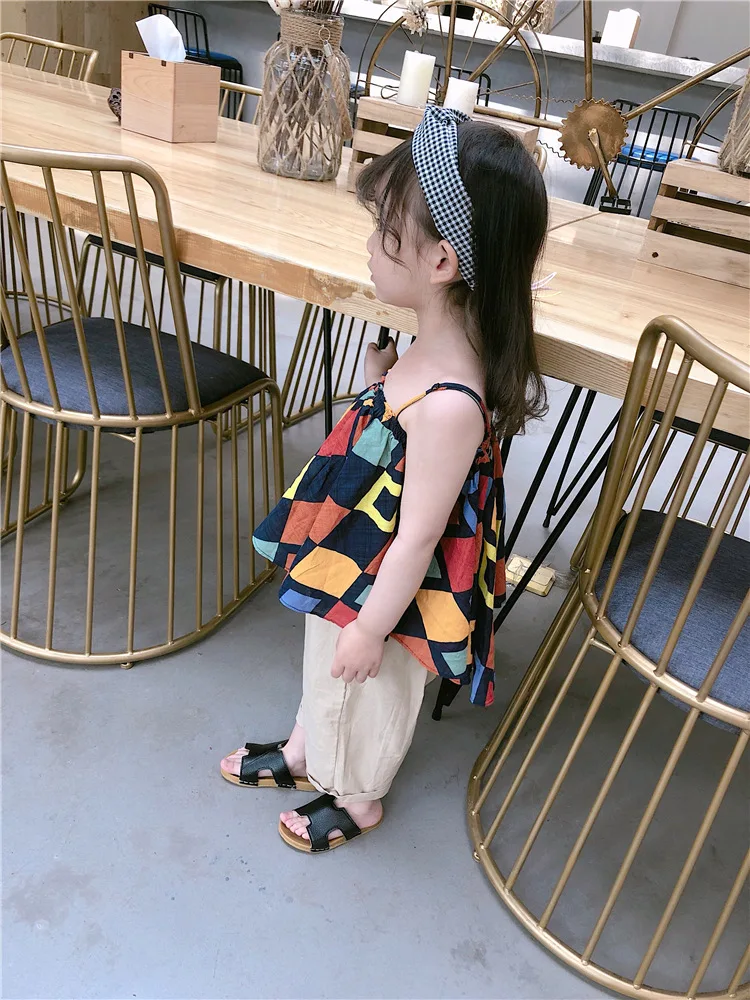 Summer New Style Children Geometry Dungaree Shirt Korean-style Fashion Casual Sleeveless Vest Tops Fashion A01