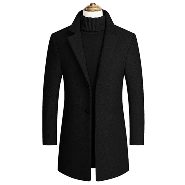 black 9001 Hot Tide Winter Wool Jacket Men Long Coat Single Breasted Peacoat VogueMen Overcoat Wool Blend Jackets Men Brand Clothing - Цвет: black 9001
