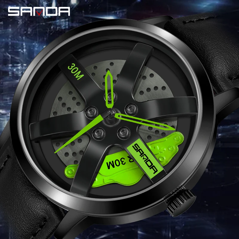 Sanda Real 3D Model Spinning Car Wheel Hub Watch Luxury Fashion Move Waterproof Super Car Rim Orologi Per Uomo Orologio Da Uomo