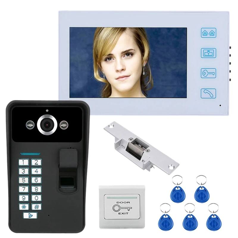 MOOL 7Inch TFT Fingerprint Recognition RFID Password Video Door Phone Intercom Doorbell