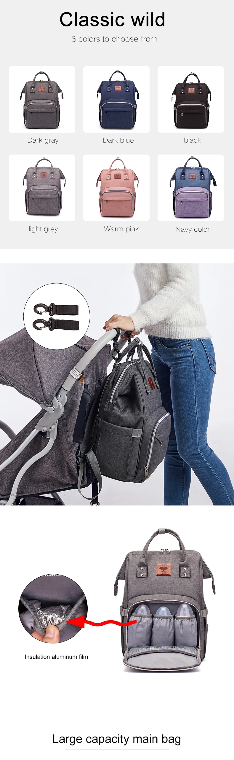 Сумка для коляски, Большая вместительная сумка на молнии для мам, сумка для подгузников, дорожные рюкзаки для беременных, сумка для