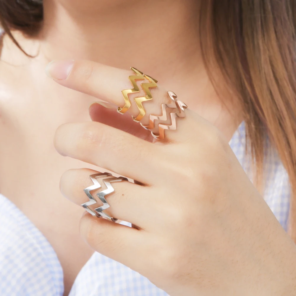 Skyrim Adjustable Geometric Wave Rings for Women Stainless Steel Gold