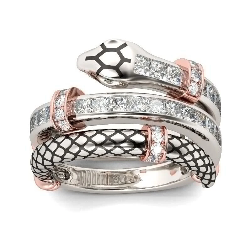 Exquisite Crystal Zircon Snake Shaped Ring Punk Hip Hop Female Animal Jewelry Fashion Women's Party Accessories | Украшения и
