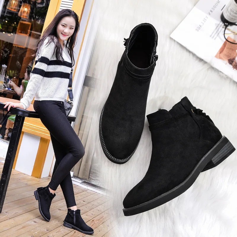 

Mature Leisure Women Autumn Ankle Boots Med Round Toe Vintage Short Boots Hoof Heels Solid Platform Winter Shoes Plus Size