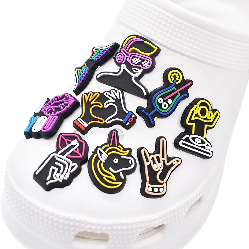 New Arrival 10Pcs Color Stripes on Black Shoe Accessories Shoe Charms