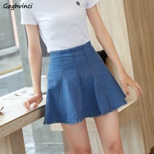 Юбки женские летние новые джинсовые юбки а-силуэта с высокой талией свободные для отдыха универсальные корейский стиль Элегантный Модный женский s простой шик