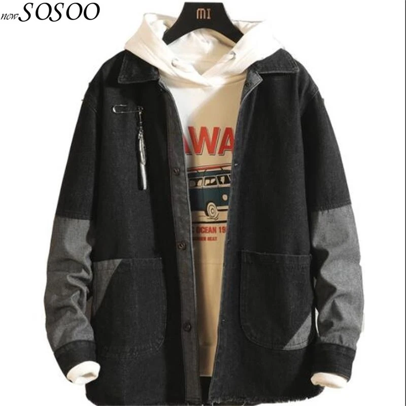 

Jeans Jacket Mens Jackets And Coats Denim Jacket Mens Spliced Hole Clothes Cotton Jeans Jacket Men Free shippin #8039