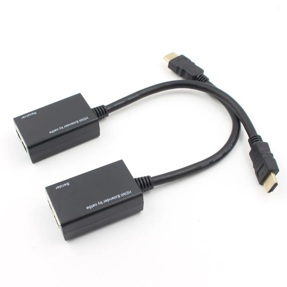 

2PCS HDMI Over RJ45 CAT5e CAT6 LAN Ethernet Balun Repeater Extender Up to 100ft 1080P HDMI Cable