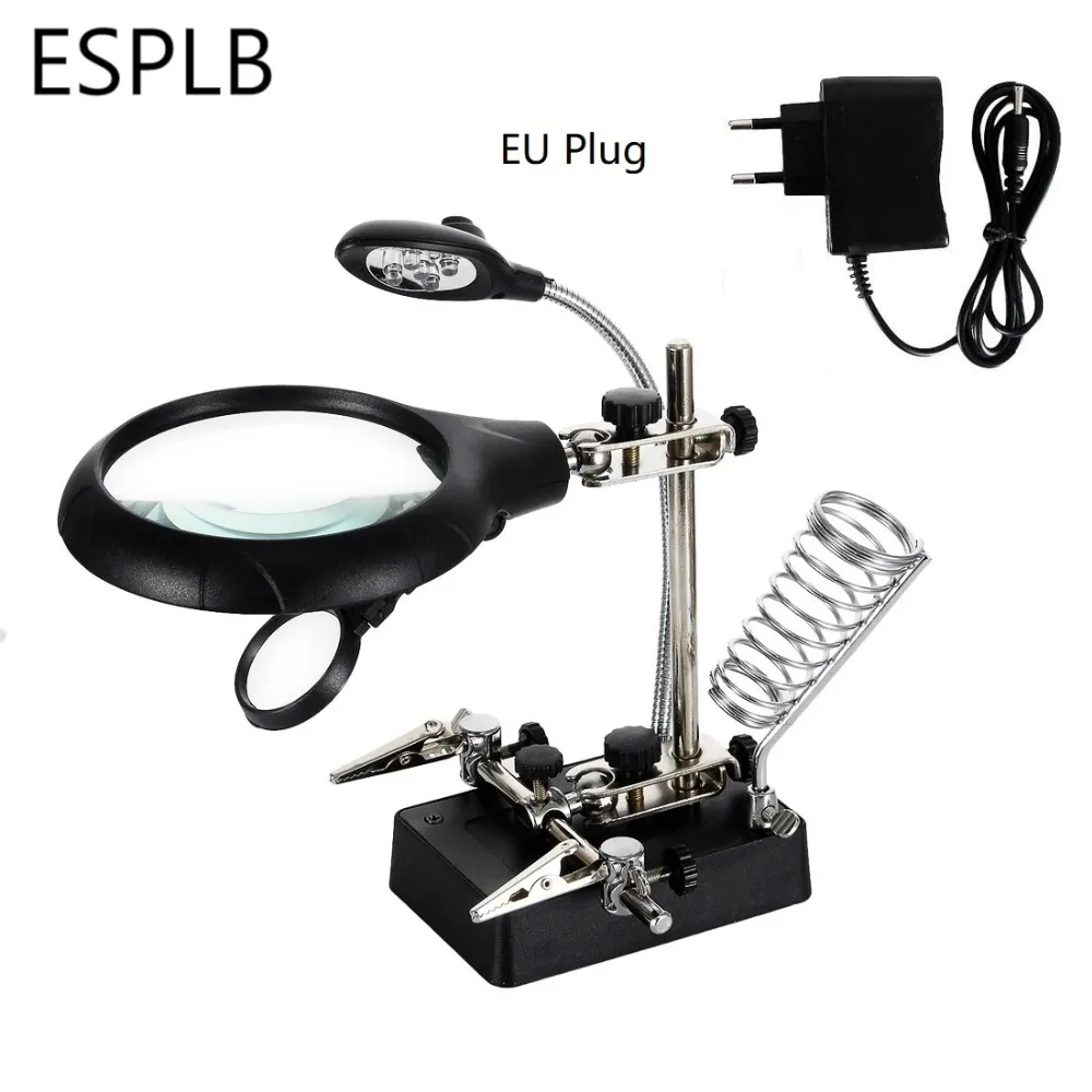Soldering helping hands ESPLB third hand soldering iron stand with 5 LED clip welding magnifier