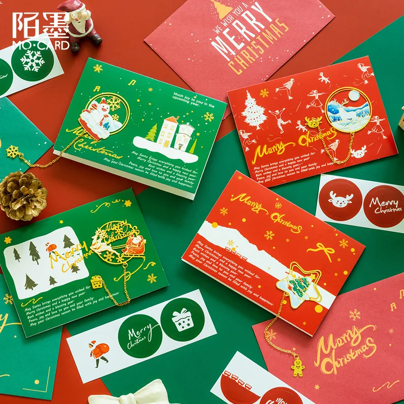 

Metal Bookmark Greeting Card Envelope Kraft Paper Merry Christmas Gift Card Material Decoration Office Stationery Supplier
