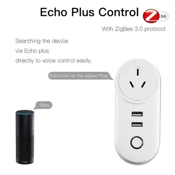 

ZIGBEE3.0 Smart Socket With 2 USB Ports 100-240V Remote Control Voice Control Plug Work With SmartThings Wink Echo Plus