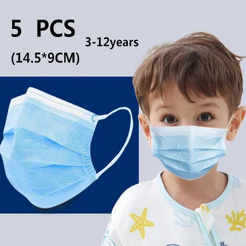 

5pcs Disposable Non-woven Kids Children Mask 3 Layers Ply Filter Mask Anti-bacteria Dustproof Safe Breathable Protective Masks