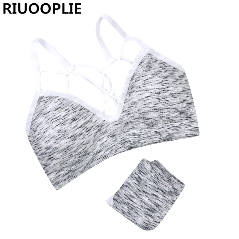 Gray RIUOOPLIE, модный сексуальный женский комплект с бюстгальтером, трусы с бретельками-спагетти, беспроводной бюстгальтер без косточек, спортивные комплекты нижнего белья, Свободный жилет - Цвет: Gray