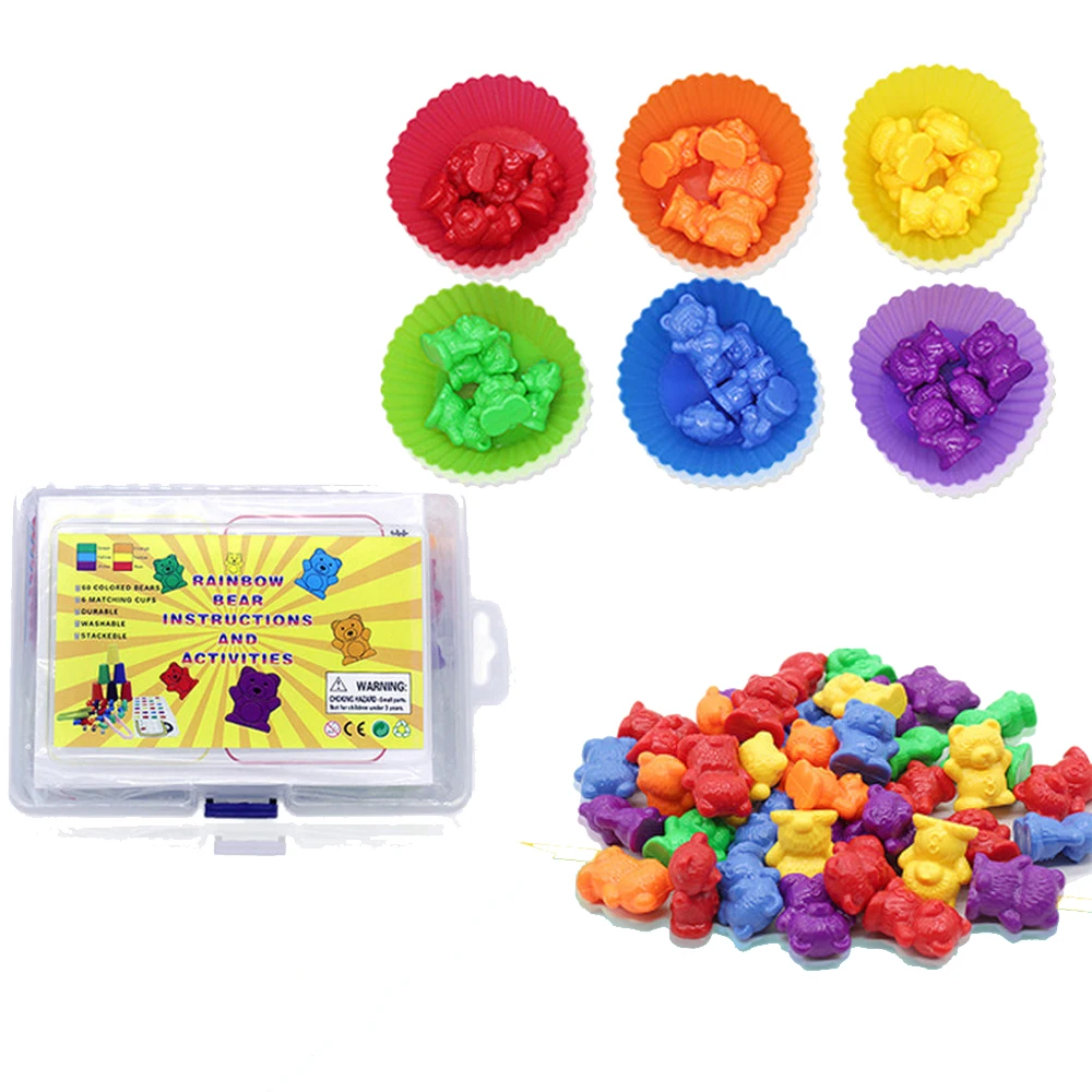 

1 set Counting Bears With Stacking Cups Montessori Rainbow Matching Game ducational Color Sorting Toys For Baby Toddlers N205015