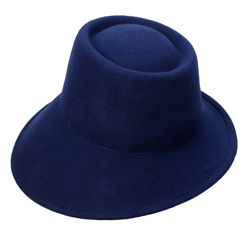 Lawliet шерсть женская шляпа с широкими полями Fedora специальная флоппи Женская фетровая наклонная Асимметричная Свадебная церковная шляпа T289 - Цвет: Navy Blue