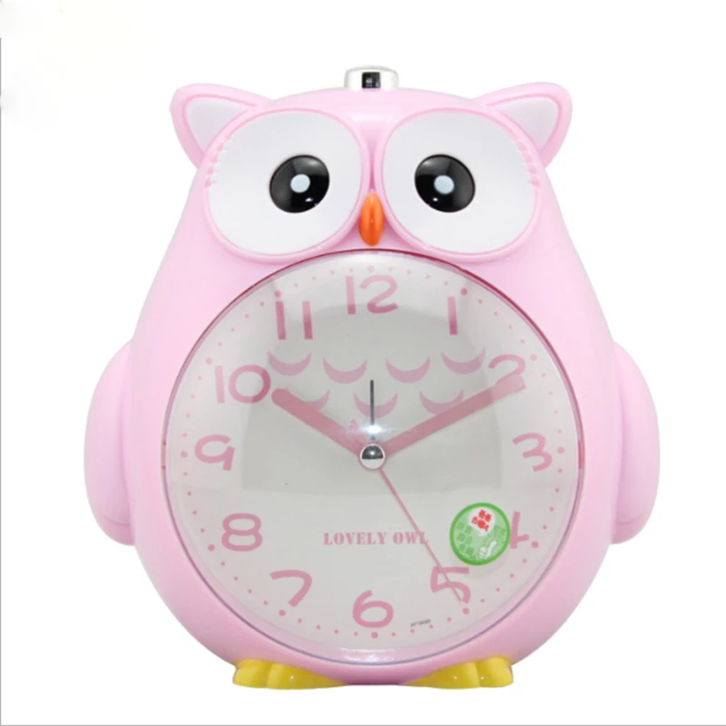 Cute Cartoon Owl Children Student Wake Up Alarm Clock Bedroom Bedside Clock Mute Sweeping Glowing Metal Cartoon Without Battery alarm clock