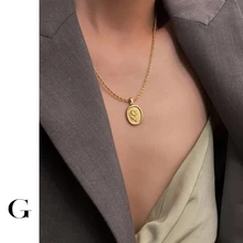 

GHIDBK Minimalist Sun Flower Stainless Steel Twisted Necklace For Women Ladies Oval Rose Clavicle Chain Necklace French Elegant