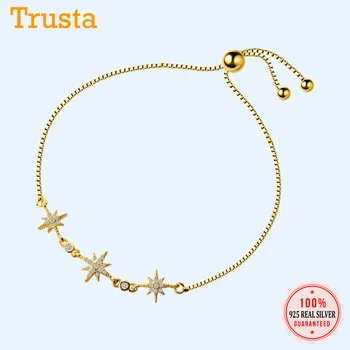 

Trusta 100% 925 Sterling Silver Bracelet Jewelry Linked Stars S925 Shiny Stone Bracelets Birthday Gift For Girls Lady DA465