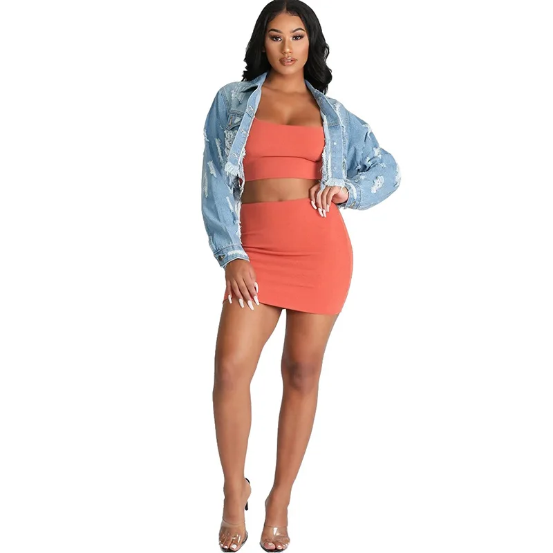 

Ripped Washed Tassled Backless Exposed Belly Sexy Short Plus Size Denim Coat European and American New