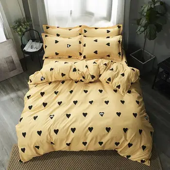 

Heart Printed Yellow 4pcs Girl Boy Kid Bed Cover Set Duvet Cover Adult Child Bed Sheets Pillowcases Comforter Bedding Set 61029