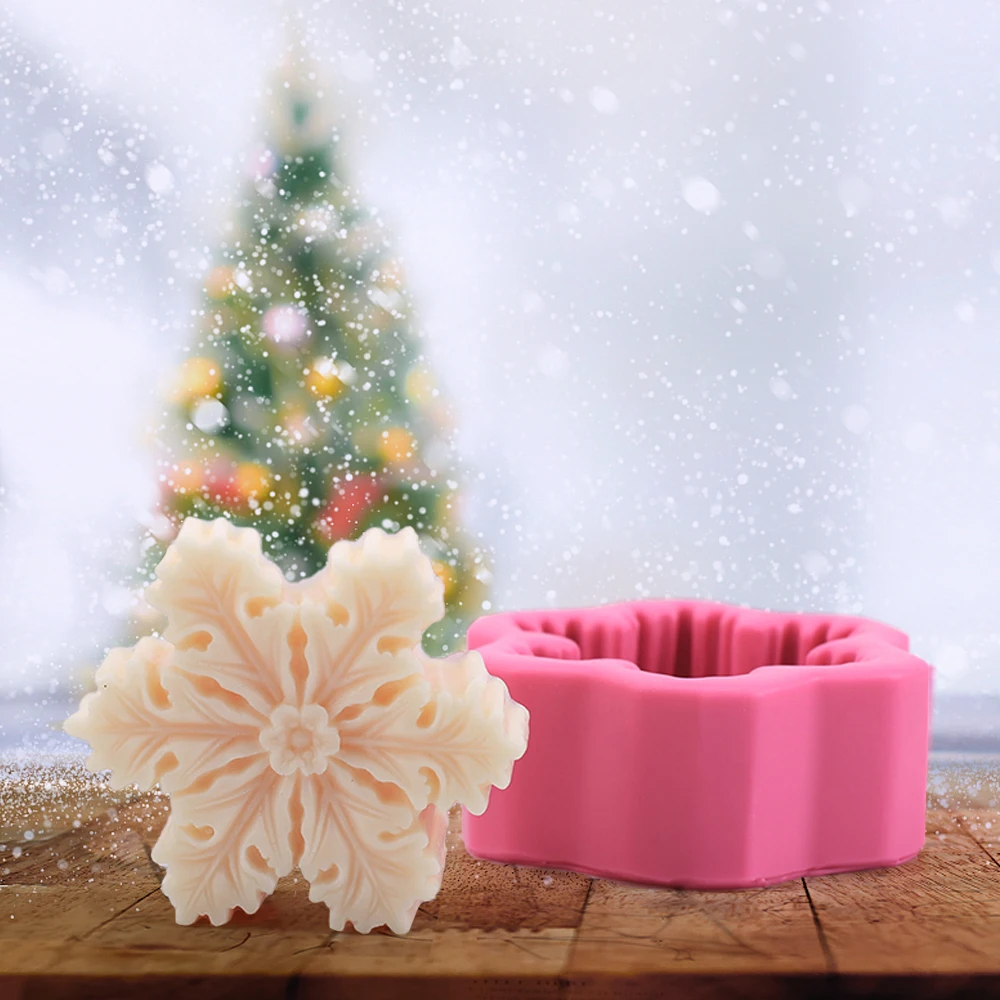 1Pcs 3D Christmas Decorations Snowflake Chocolate Mold DIY Fondant Baking Cooking Cake Decorating Tools Silicone Candle Mold