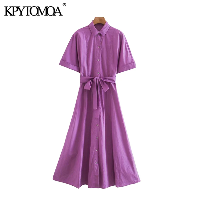 KPYTOMOA Women 2020 Chic Fashion With Belt Button-up Loose Midi Shirt Dress Vintage Short Turn-up Sleeves Female Dresses Mujer KPYTOMOA Women 2020 Chic Fashion With Belt Button-up Loose Midi Shirt Dress Vintage Short Turn-up Sleeves Female Dresses Mujer