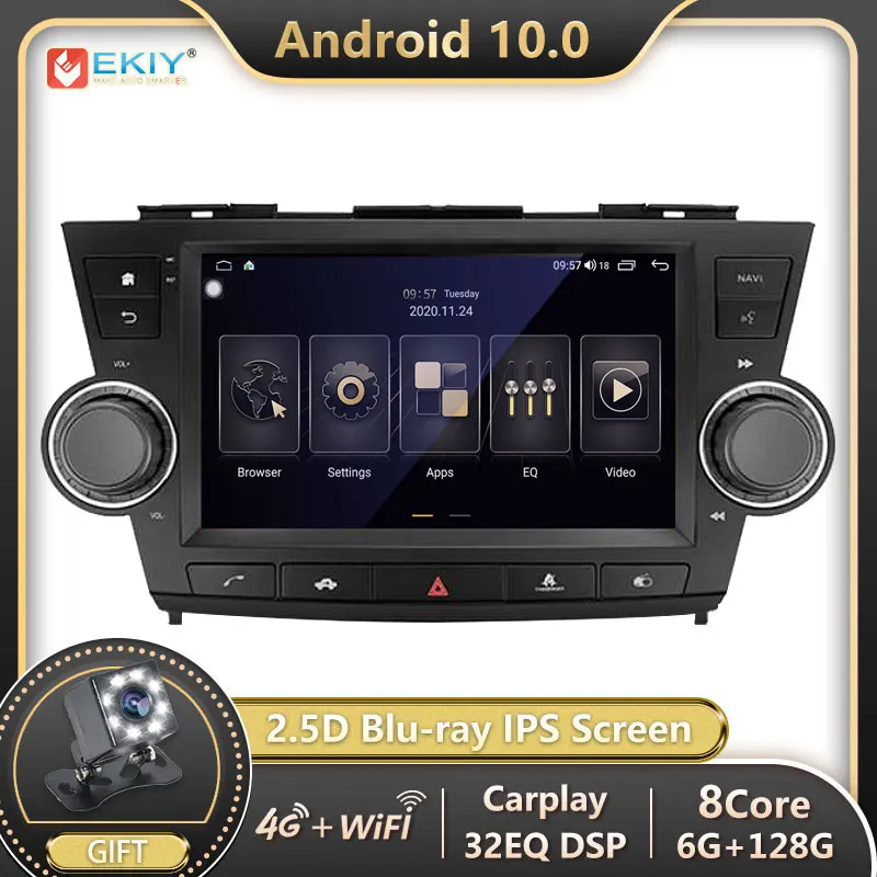 EKIY DSP Авторадио 2 din Android 10 для Toyota Highlander XU40 2007 - 2013 автомобильное радио мультимедиа