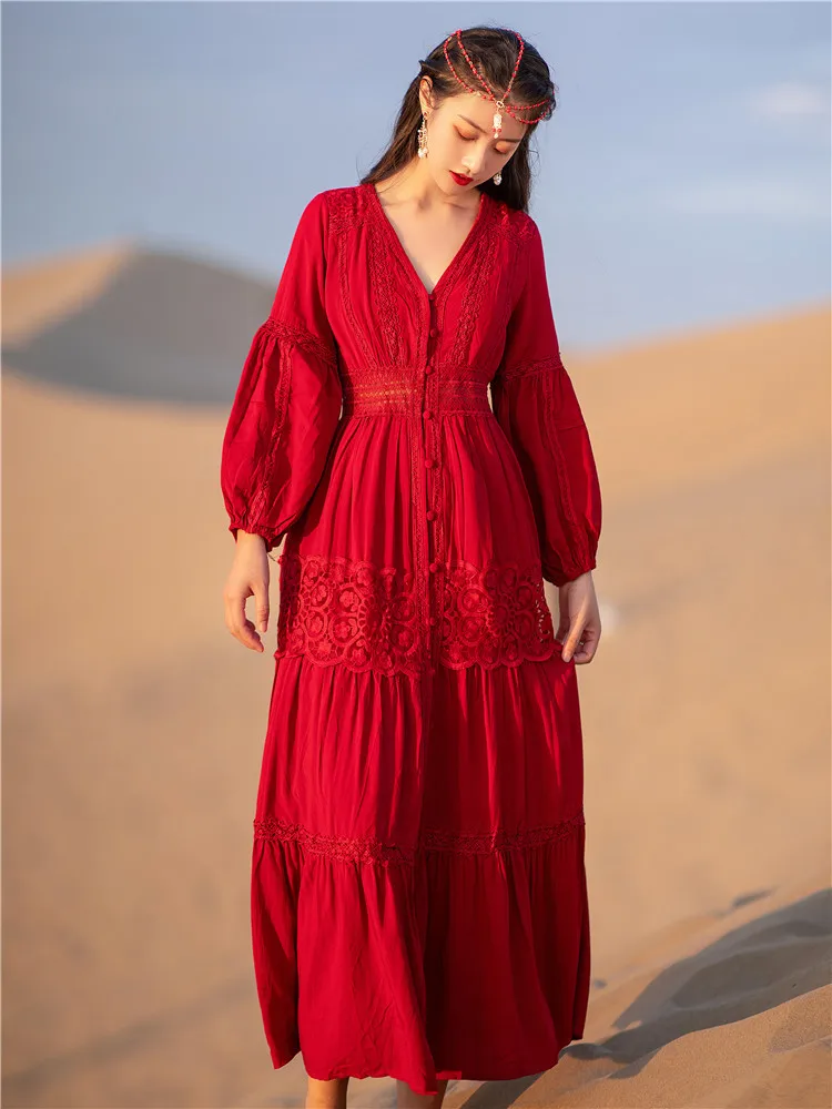 Saliency осеннее женское платье для путешествий фотография красная длинная юбка