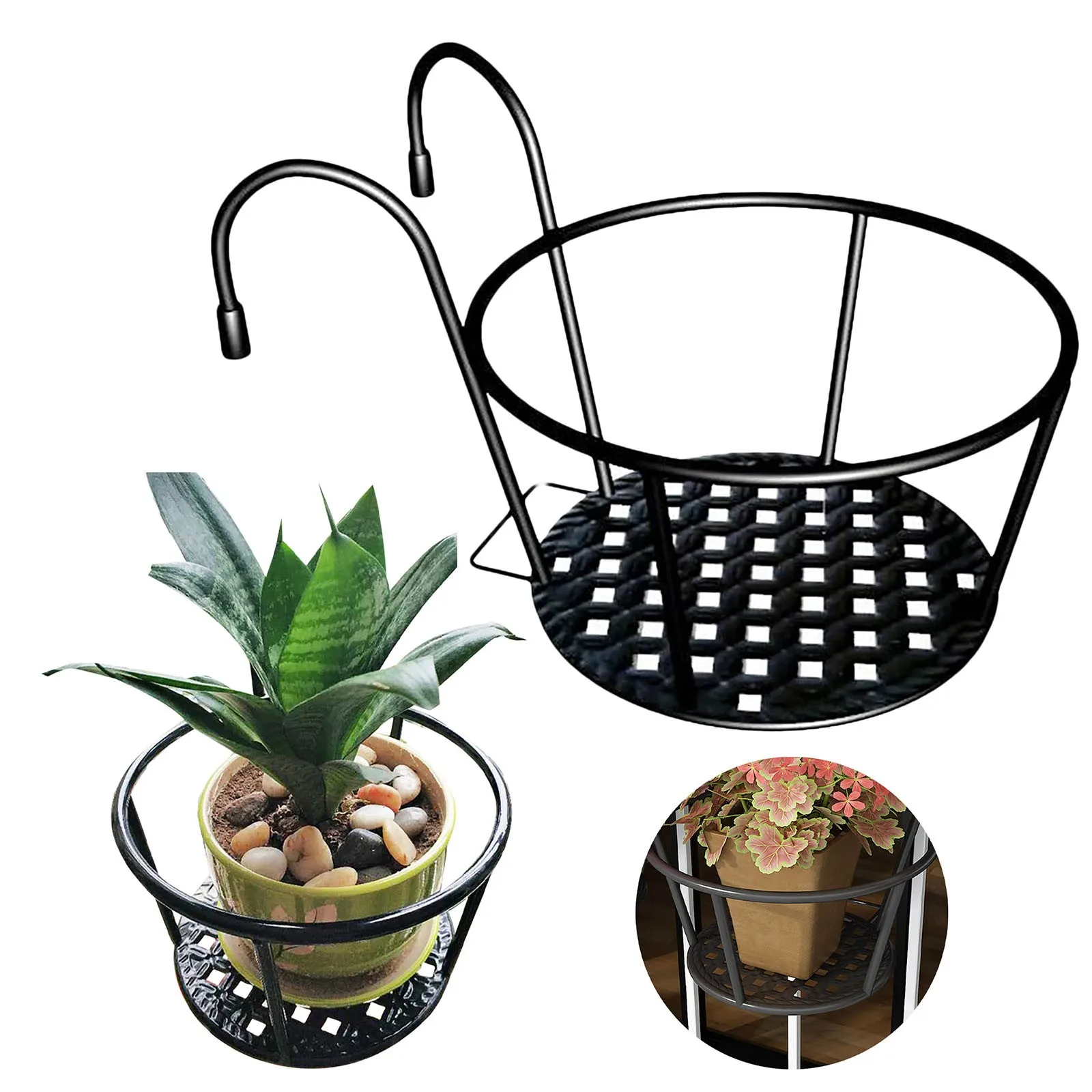 3pcs Garden Supplies Hanging Plant Racks Balcony Round Pot Rack Railing