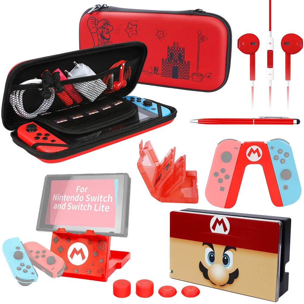13 In 1 Switch Super Mario Bundle Pack Per Nintendo Switch Case Protector, Grip Case,Dock Cover Cuffie Con Supporto Per Giochi