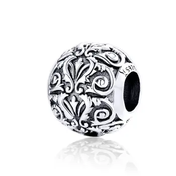 

Qikaola Metal Round Beads for Jewelry Making 925 Sterling Silver European Engraved Pattern Silver Charm for 3mm Bracelet 1179