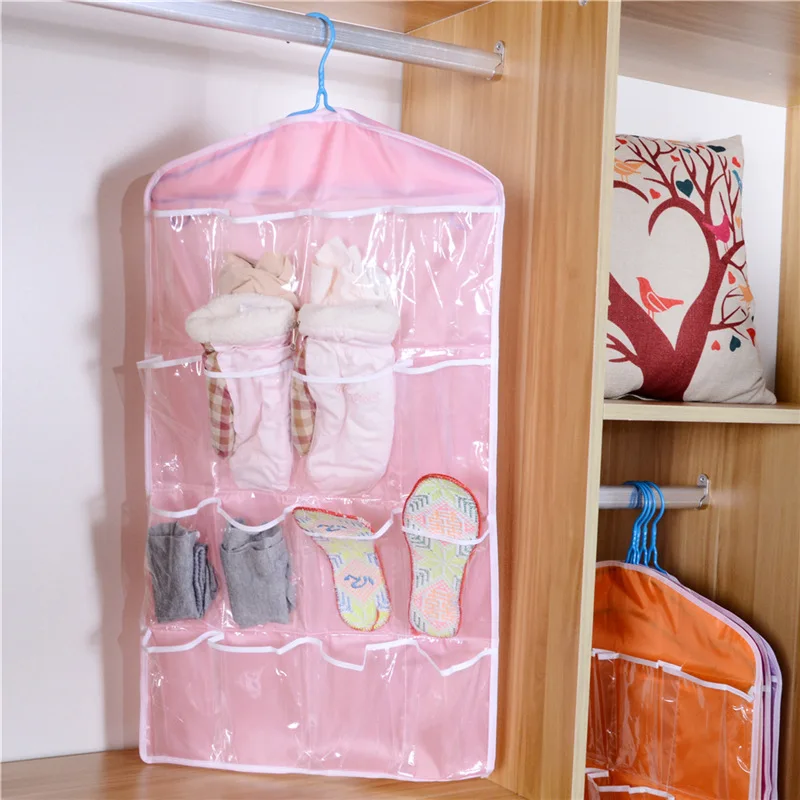 

Storage Bag 16 Pockets Clear Hanging Bag Socks Bra Underwear Storage Organizer Wardrobe Clothes Storage Closet Hanging Organizer