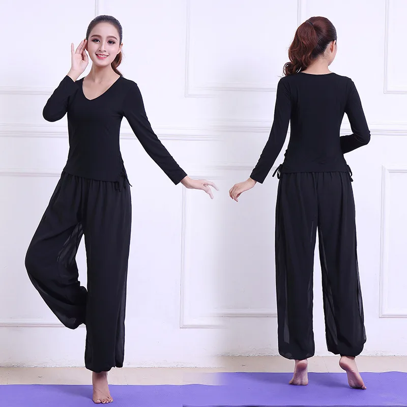 

Spring And Summer Chiffon Yoga Clothes Suit Women's Elegant Adult Dancing Dress Slimming Exercise Clothing Dance Rhyme Students