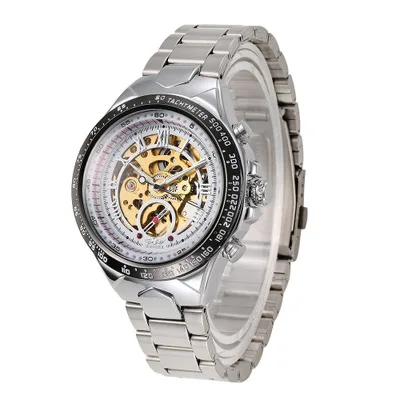 SLZ46-WhiteGold Мужские механические часы с автоматическим скелетом, победитель, номер, спортивный дизайн, ободок, мужские часы, Топ бренд, роскошные часы - Цвет: SLZ46-WhiteGold