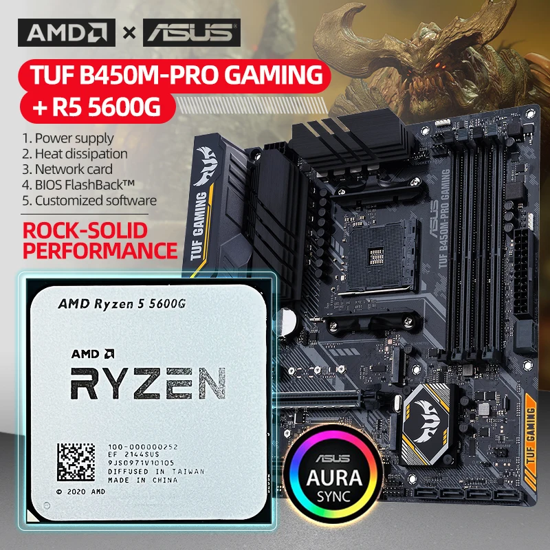 AMD новый Ryzen 5 5600G R5 ЦП + ASUS TUF B450M PRO игровая материнская плата Micro-ATX B450 DDR4 ОЗУ