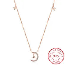 Очаровательное 925 пробы Серебряное ослепительное микро фианит луна звезда кисточкой ожерелья для женщин колье ожерелье подарок на день рождения S-N454