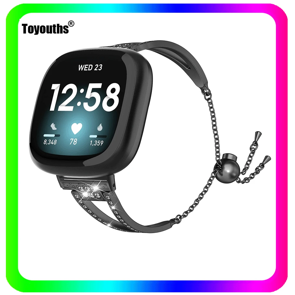 Ремешок для часов Toyouths Fitbit Versa 3 металлический браслет с блестками регулируемый