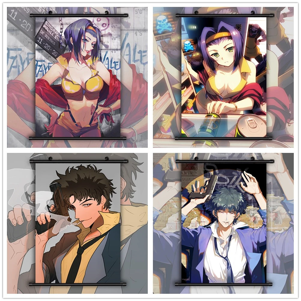 cowboy bebop spike spiegel faye valentine anime manga wall poster scroll painting calligraphy aliexpress