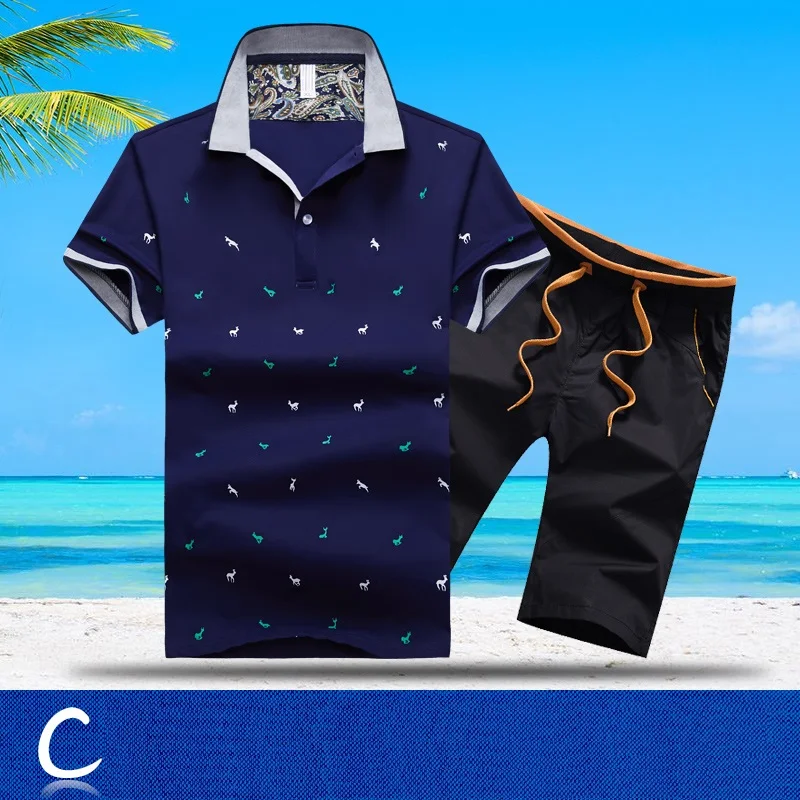 AZ-1613 C Aismz спортивный костюм для мужчин Moletom Masculino спортивный костюм Летние повседневные хлопковые футболки поло с коротким рукавом+ шорты комплекты - Цвет: AZ-1613 C